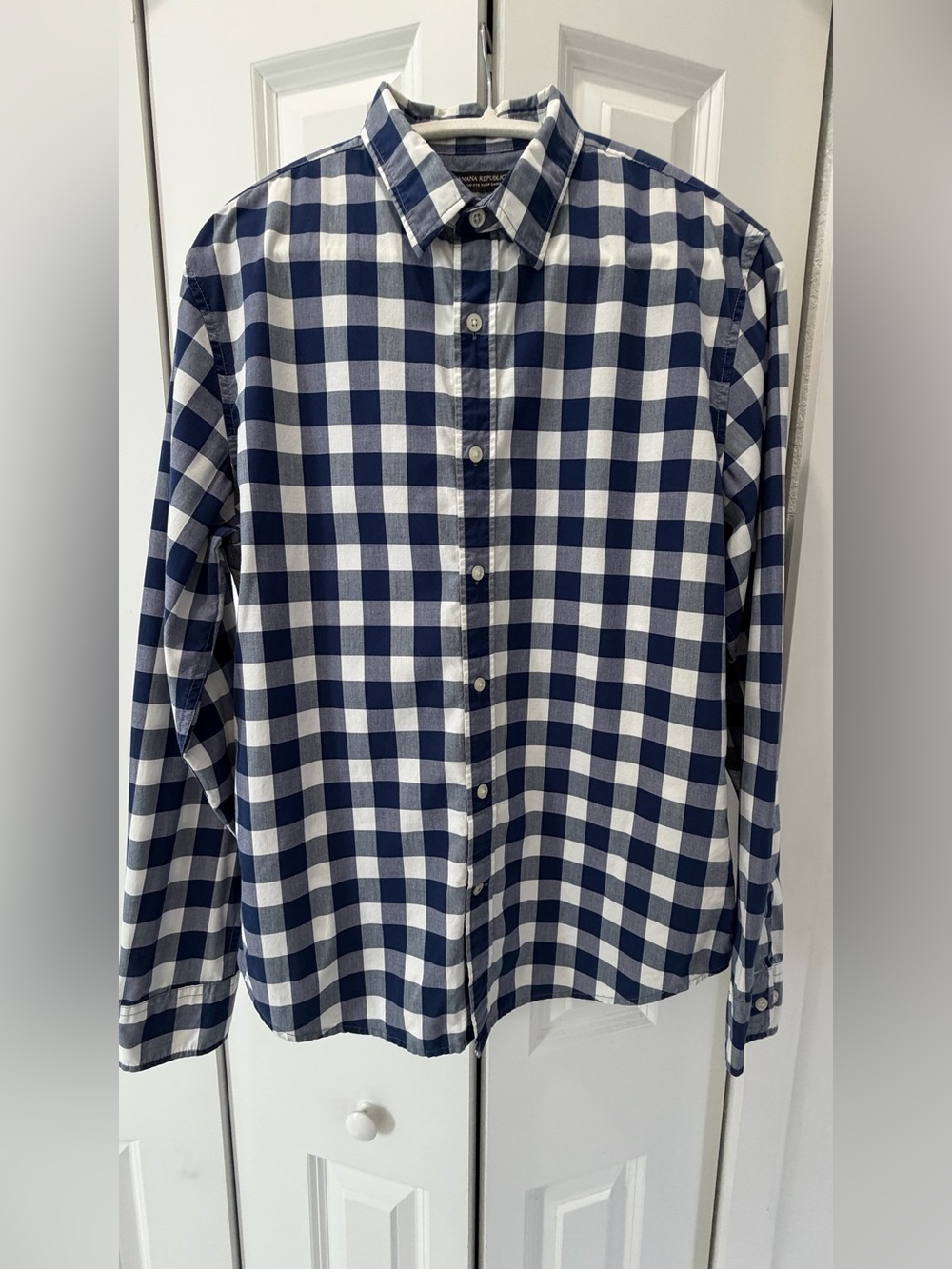 Banana Republic Custom 078 Wash Shirt Grant Fit Men's Medium Blue Gingham Check